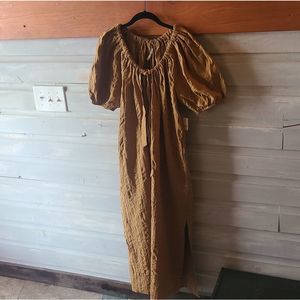 Free People Peasant Midi Dress M Medium Brown